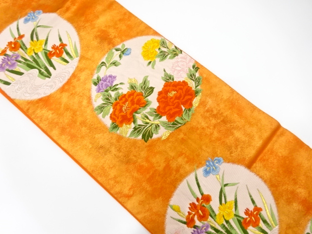 JAPANESE KIMONO / ANTIQUE FUKURO OBI / SILK / WOVEN FLOWER
